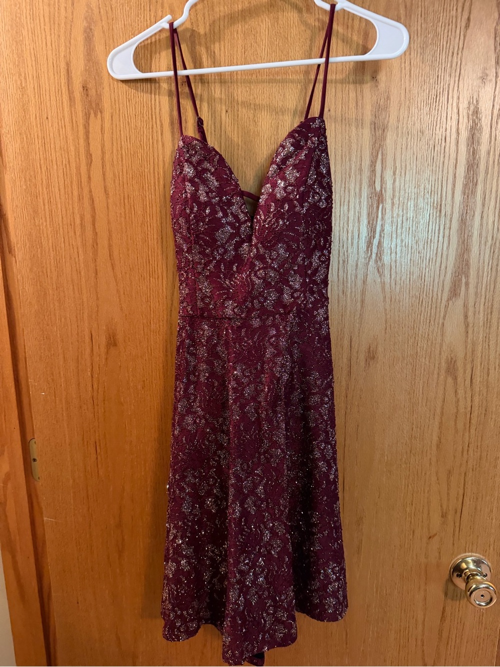 Windsor Burgundy Lace Mini Dress with Gold Foil Detail
